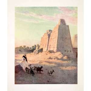  1906 Color Print Goatherd Eighth Pylon Karnak Luxor Egypt 