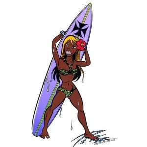  Pizz   Bikini Girl W/ Surfboard Surfing   Vinyl Sticker 