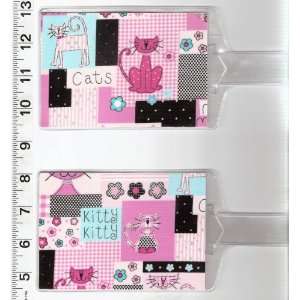  Set of 2 Luggage Tags Made with Pink Bling Kitty Cat 
