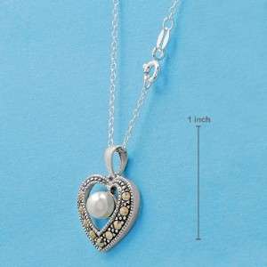 Heart Necklace Faux Pearl and Marcasites Nicely Crafted in 925 