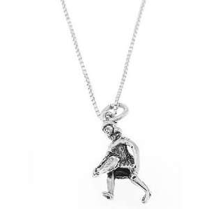   Sterling Silver 3 Dimensional Female Tennis Player Necklace Jewelry