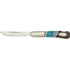   Knife with Desert Ironwood, Blue & White Turquoise, & Red Bloody