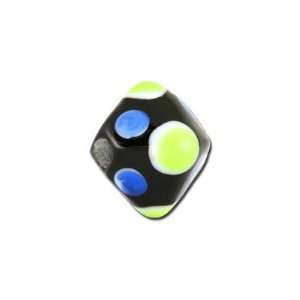 12mm Black with Blue and Green Spots Pyramid Lampwork Beads Large Hole