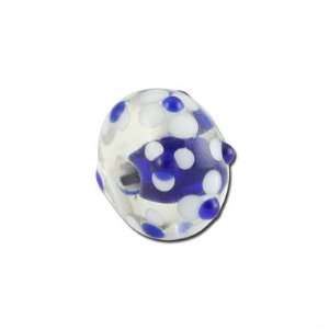   Blue and White Flowers Rondelle Lampwork Beads Large Hole Jewelry