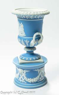 Antique Victorian Wedgwood Blue Jasper Ware Pedestal Urn Form Vase 