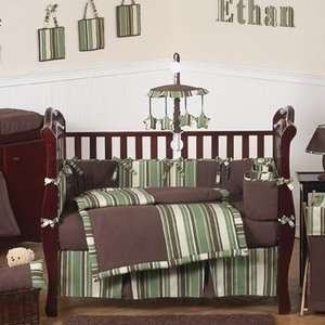  Ethan Green and Brown Modern Boys Baby Bedding   9pc Crib 