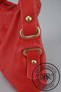 TED BENSON $400 XL RED PEBBLED LEATHER SLOUCH BAG (55907)  