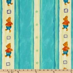  54 Wide Teddys Bear Stripe Turquoise Fabric By The Yard 