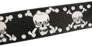   Studded Skull & Crossbones Black Leather Strap Belt Size L Color BLACK