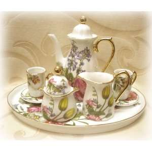   Fine China Miniature Tea Set with Mixed Flowers Design: Home & Kitchen