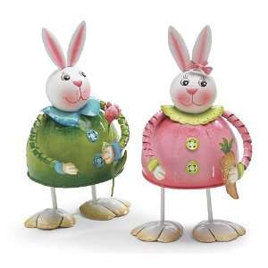  Standing Tin Bouncy Easter Bunny Couple (Set of 2)
