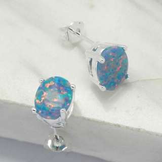 Fine silver blue fire opal earrings e235 2  