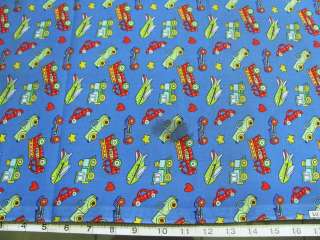 BTY BLUE KIDS TRUCKS, TRAINS, AIRPLANES COTTON FABRIC TRADITIONS FLAW 
