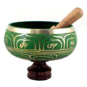   Buddhist Green Om Singing Bowl, 6.5 inches Musical Instruments
