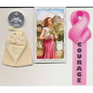   with Holy Prayer Card, Bookmark and Velour Bag Patron of Breast Cancer