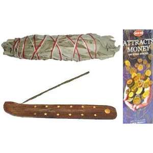  Attract Money Incense Plus Canoe Incense Burner and White 