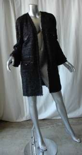 CHANEL Black Metallic Tweed Fringe Coat Long Jacket NEW  