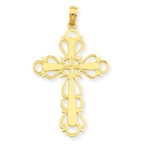  Polished 14k Gold Cross with Lace Trim Pendant Jewelry