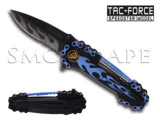 Tac Force Speedster Spring Assisted Knife Black w/ Blue Skull , Flame 