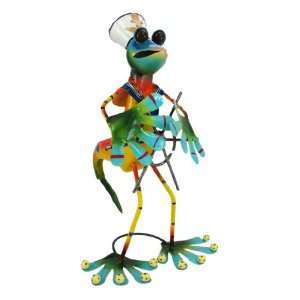  Brightly Painted Sailor Gecko Lizard Metal Art Statue 