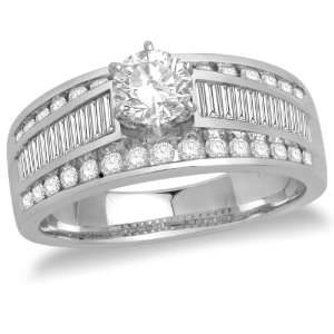  14k White Gold 6 Prong Round Diamond Engagement Ring with Channel 