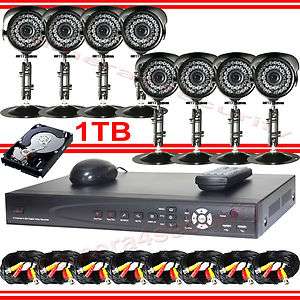   1TB HDD DVR Surveillance 8 Security IR Waterproof Color Camera System