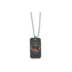    Ed Hardy Love Peace Cross Dog Tag Painted 24in Necklace: Jewelry