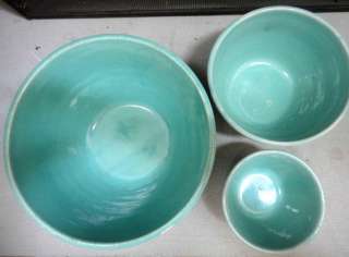 LOT antique 3 MIXING BOWLS ceramic FIESTA? aqua ★  