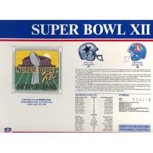  Super Bowl XII Patch and Game Details Card: Sports 
