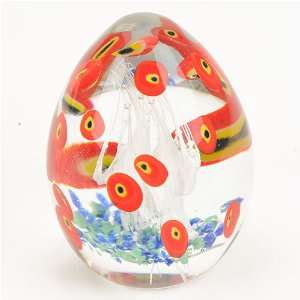  Murano Paperweight Oval Painted with Simple Red Dots
