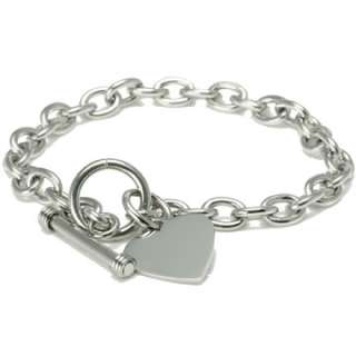 Ladies Stainless Steel Heart Tag Toggle Bracelet  