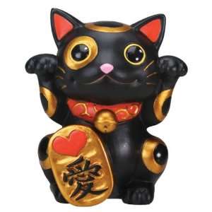  4 Figurine   Black Maneki Neko Cat 