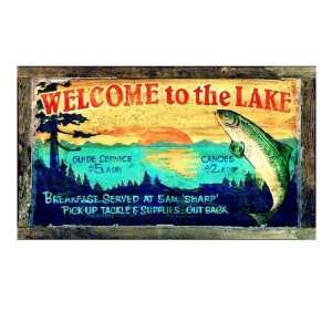   Large Welcome to the Lake Vintage Style Wooden Sign: Home & Kitchen