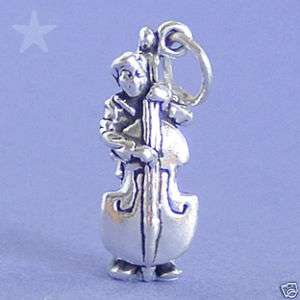 STAND UP DOUBLE BASS MAN Sterling Silver Charm Pendant  