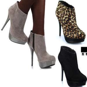 New Women Vogue Stiletto Heels Platform Ankle Boots Shoes Leopard 