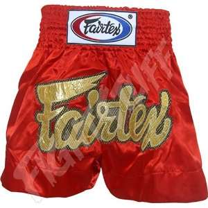  Fairtex Red Satin with Mesh and Laces Muay Thai Shorts 