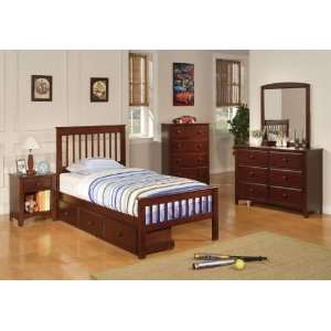  Parker Twin Size Bed Set Storages in Stylish Brown Design 