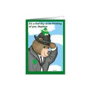  Fedora Bear & Leprachaun  St. Patricks Day for Nephew Card 