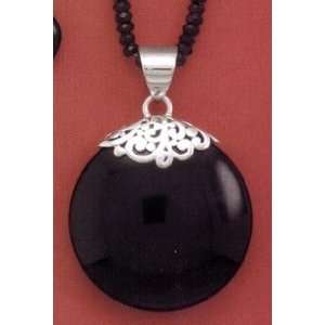   Sterling Silver Pendant w/36mm Black Onyx, 2 in (incl bail) Jewelry