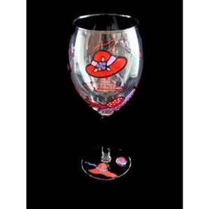  Red Hat Dazzle Design Hand Painted Grande Wine Glass 