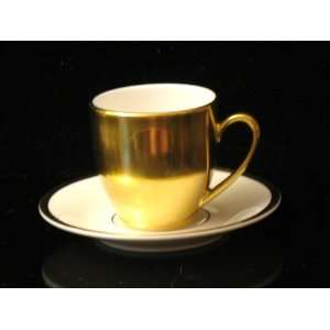 Pickard 2 1/2 Gold Cup with Cream Interior and Cream Saucer with Gold 