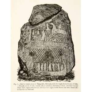  1889 Wood Engraving Runic Stone Tjangvide Gotland Horse Odin 
