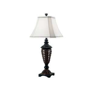   Lamp In Dark Rattan Finish With An Off White Cut Corner Square Shade