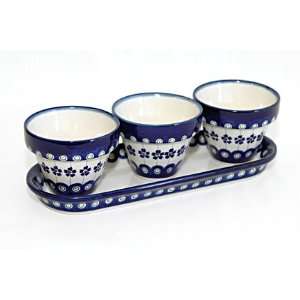  Polish Pottery Flowering Peacock Flower Pots with Tray 