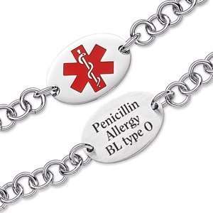   Stainless Steel Oval Medical Alert Engraved ID Bracelet: Jewelry