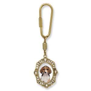  Gold tone and Purple Crystal Oval Beagle Key Fob: Jewelry
