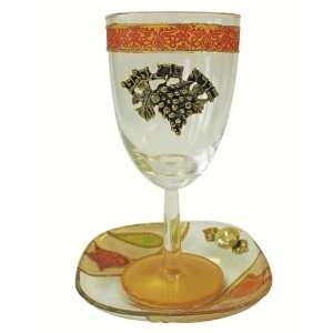 Lily Art Glass Appliqued Kiddush Cup with Coaster Colorful Tulip 