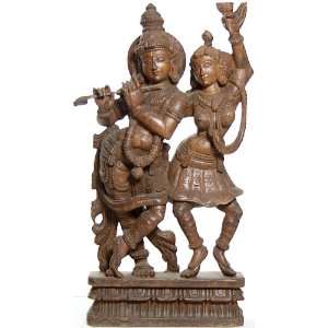  Radha and Krishna Dancing   South Indian Temple Wood 