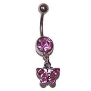  Butterfly Pink Gem Dangle Belly Ring: Everything Else