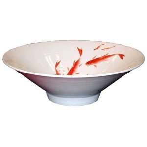  Asian Koi Fish / Carp Bowl   orange red on white porcelain 